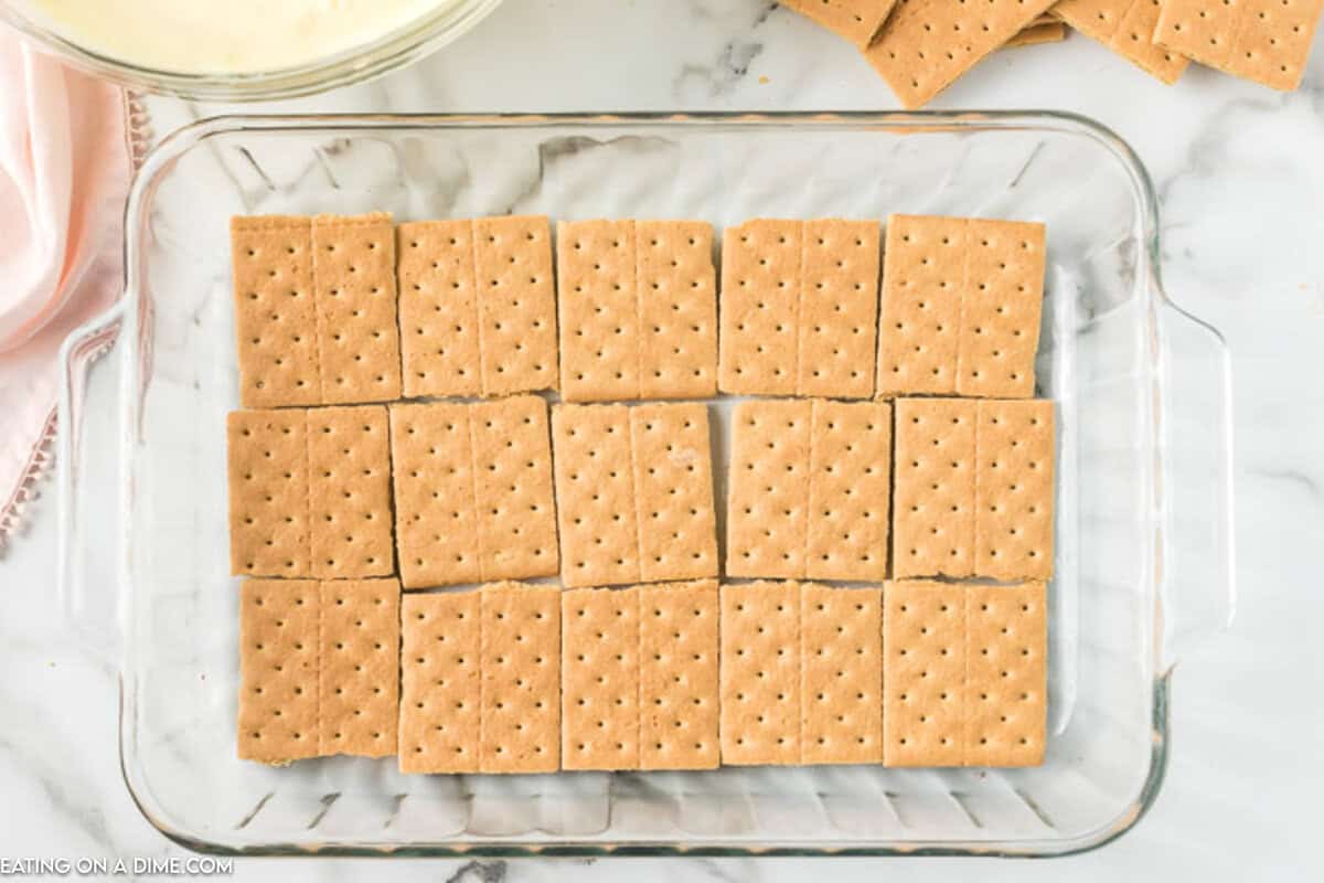 Graham Crackers placed in a baking dish