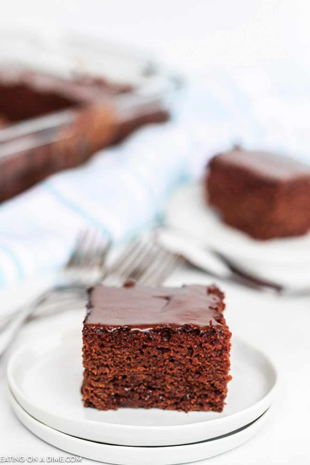 Slice of chocolate cake on a plate